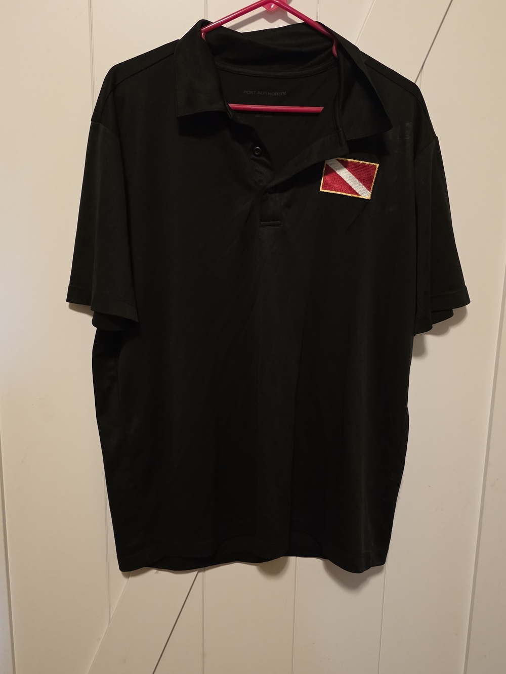 Port Authority Black Polo with Red & White Dive Flag Patch